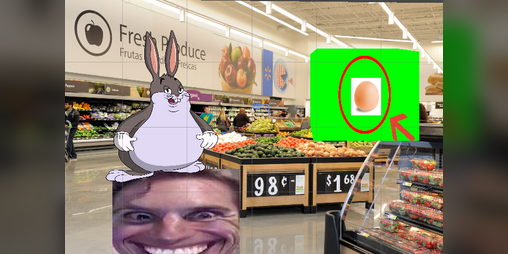 Cover image for big chungus tries not to be the sus imposter while shopping at walmart for eggs to make his breakfast casserole