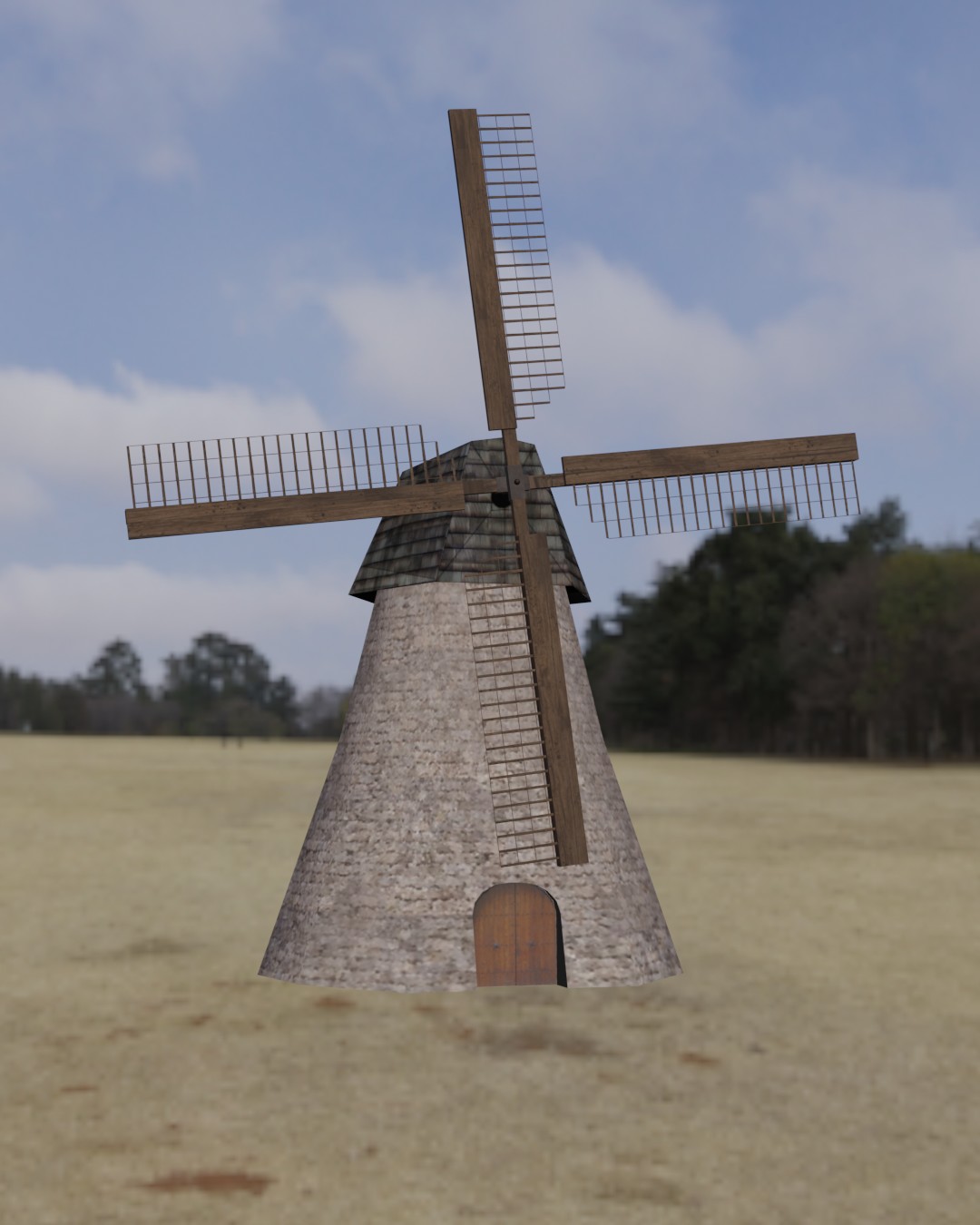 Low Poly Textured Medieval Windmill