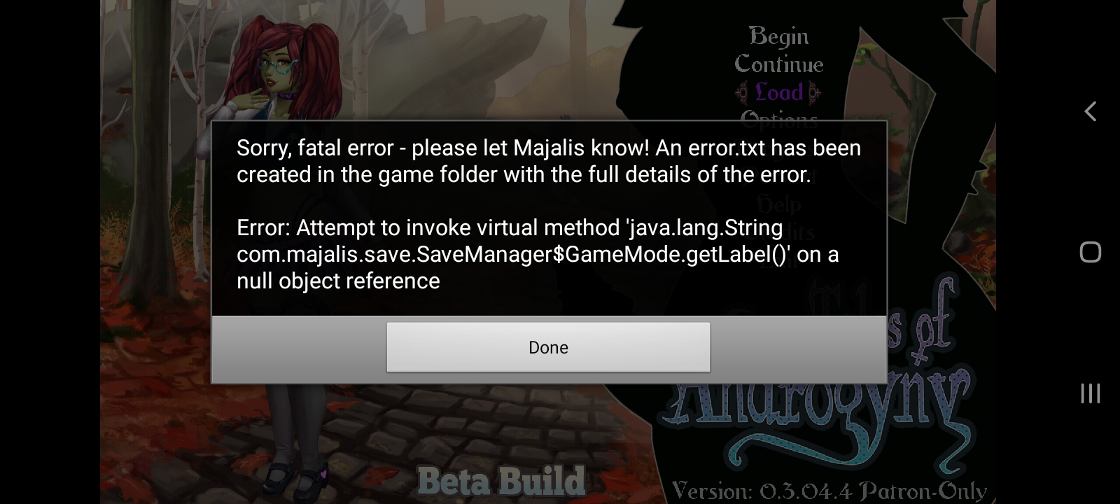 Android saving/Loading error - Tales of Androgyny community - itch.io