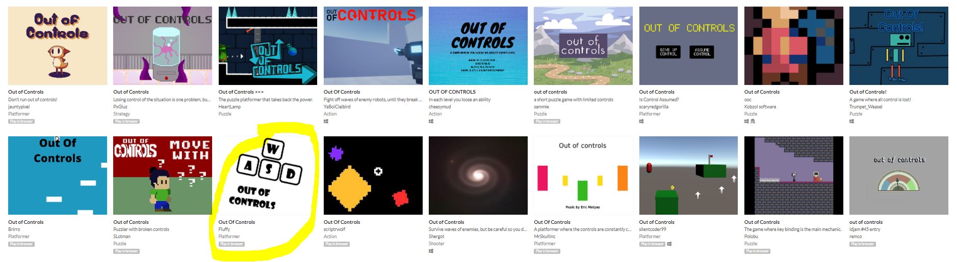 Lots of games named "Out of Controls"