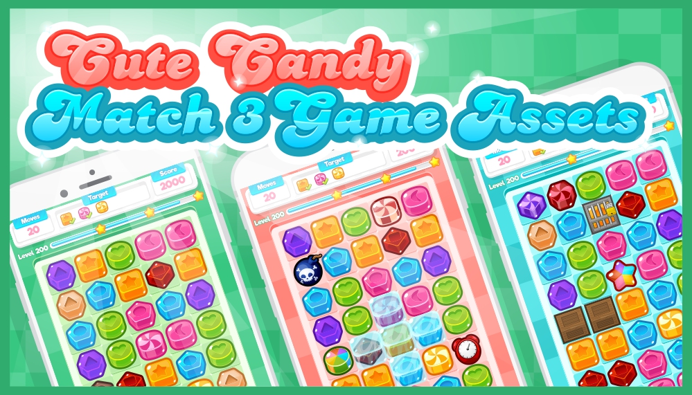 Cute Candy Match Three Game Assets