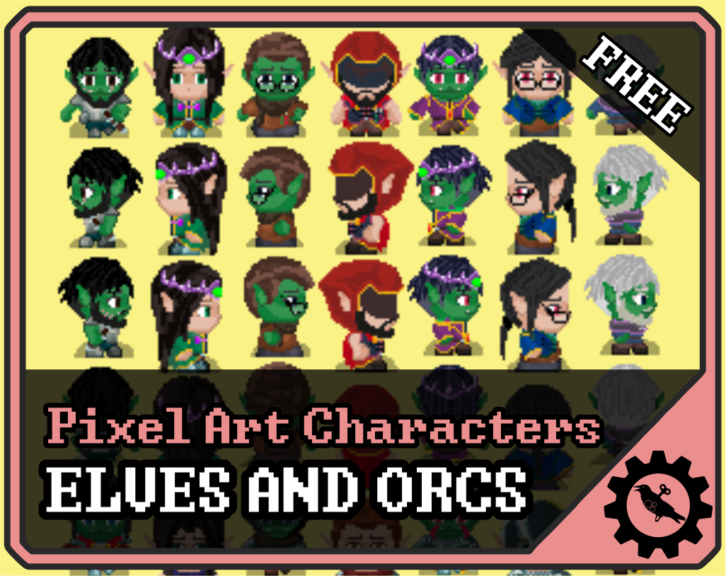 Free Pixel Art Characters - Elves and Orcs Pack by Clockwork Raven