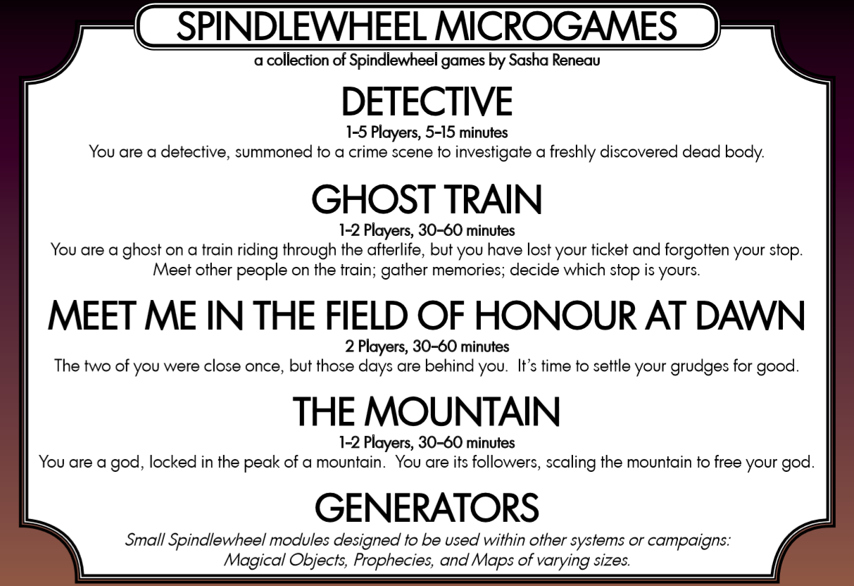 Spindlewheel Microgames
