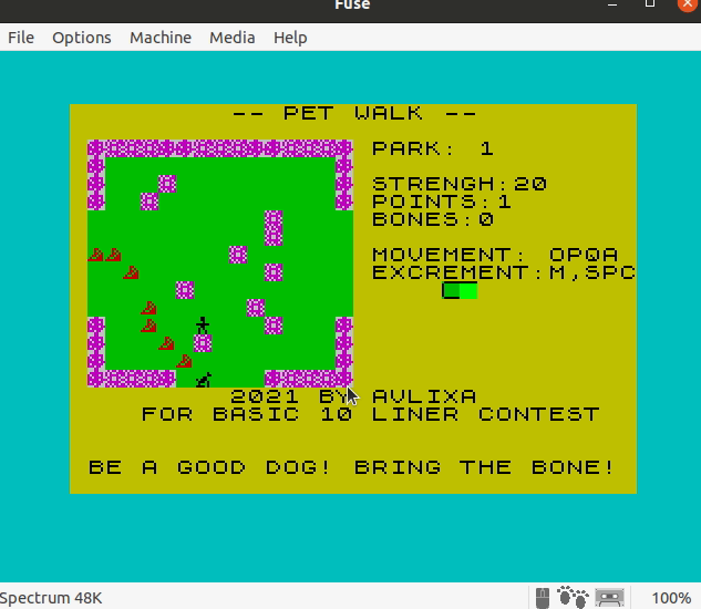 Petwalk ZX Spectrum 48k BASIC 10 Liner