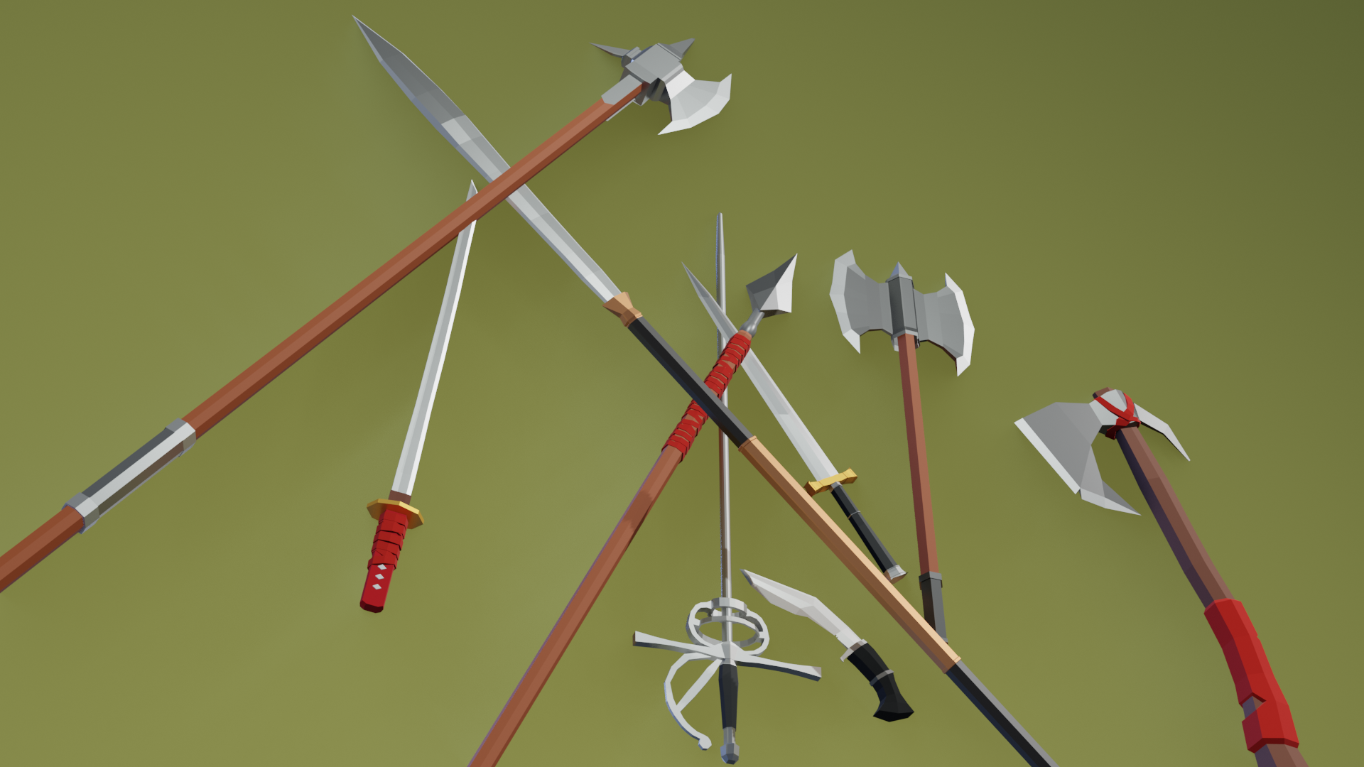 19 Free Lowpoly Medieval Weapons Collection