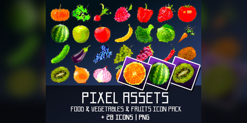 Fruits and Vegetables Pixel Art Icon Pack 