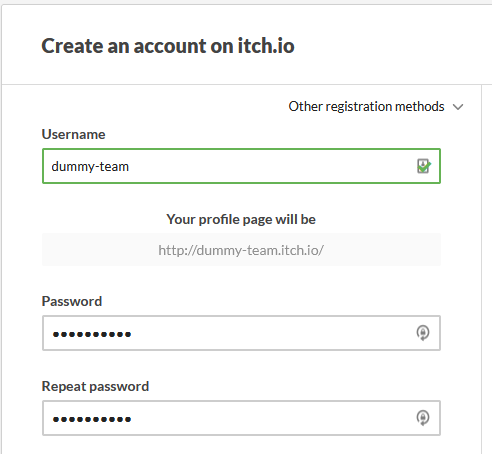 Create an account on itch.Io