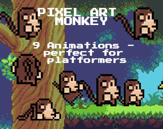 Pixel Art Monkey Platformer Character Sprites