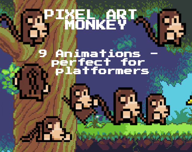 Pixel Art Monkey Platformer Character Sprites by Tiki-Ted