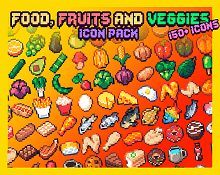 Pixel exotic fruits. Cartoon stylized fruit icons for 2D game, 8