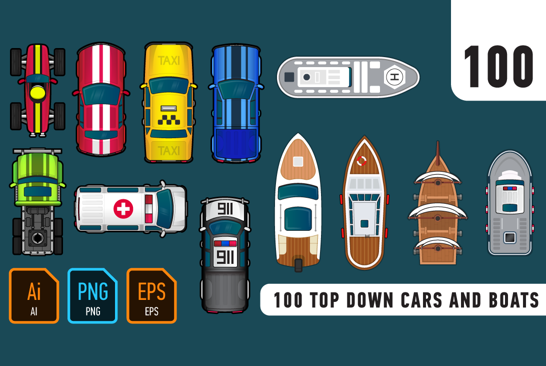 100 Top down cars and boats