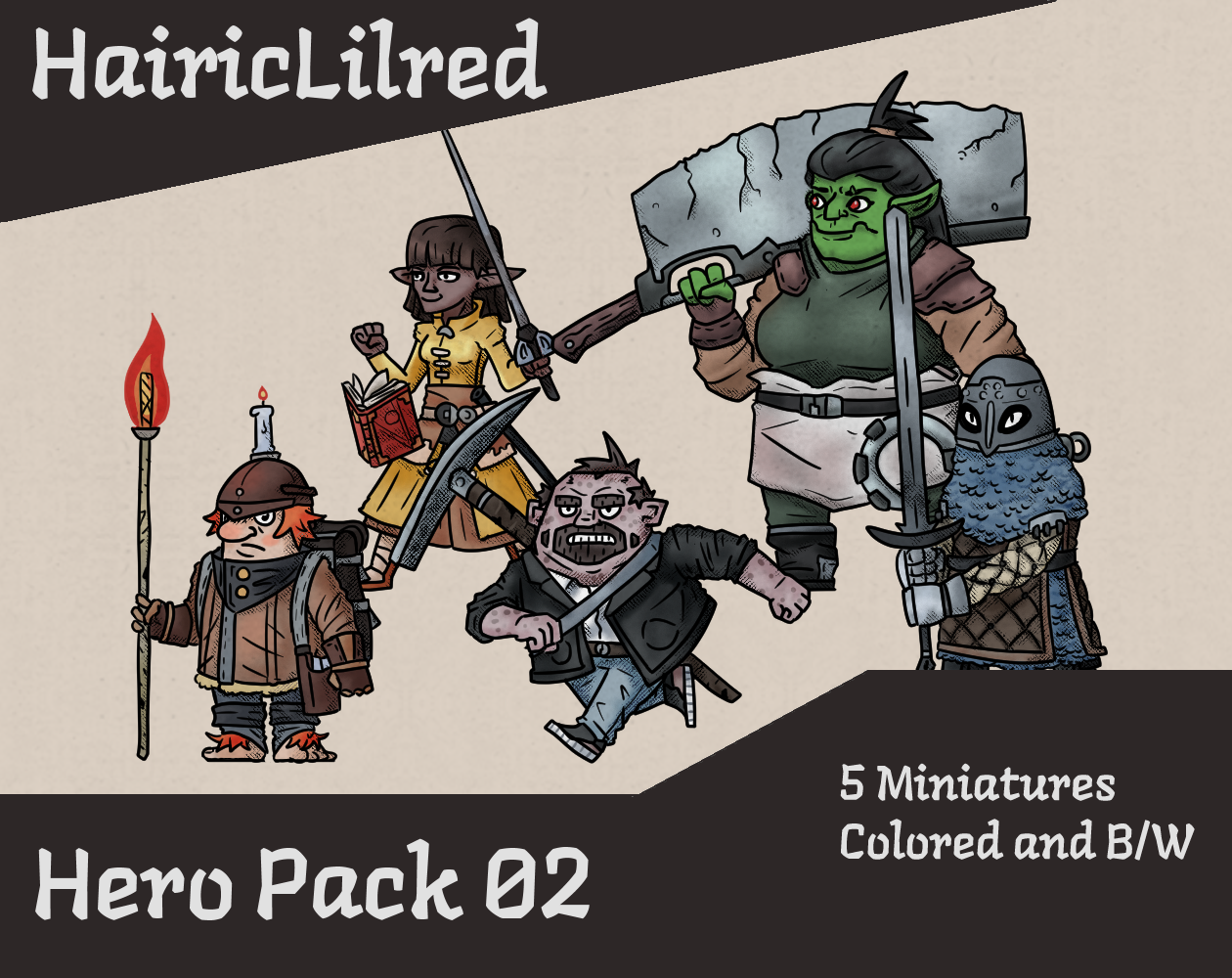 Hairic Paper Minis - RPG Hero Pack 02