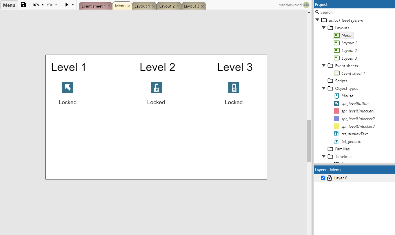 Easy Level Unlocking Event Template - Construct 3