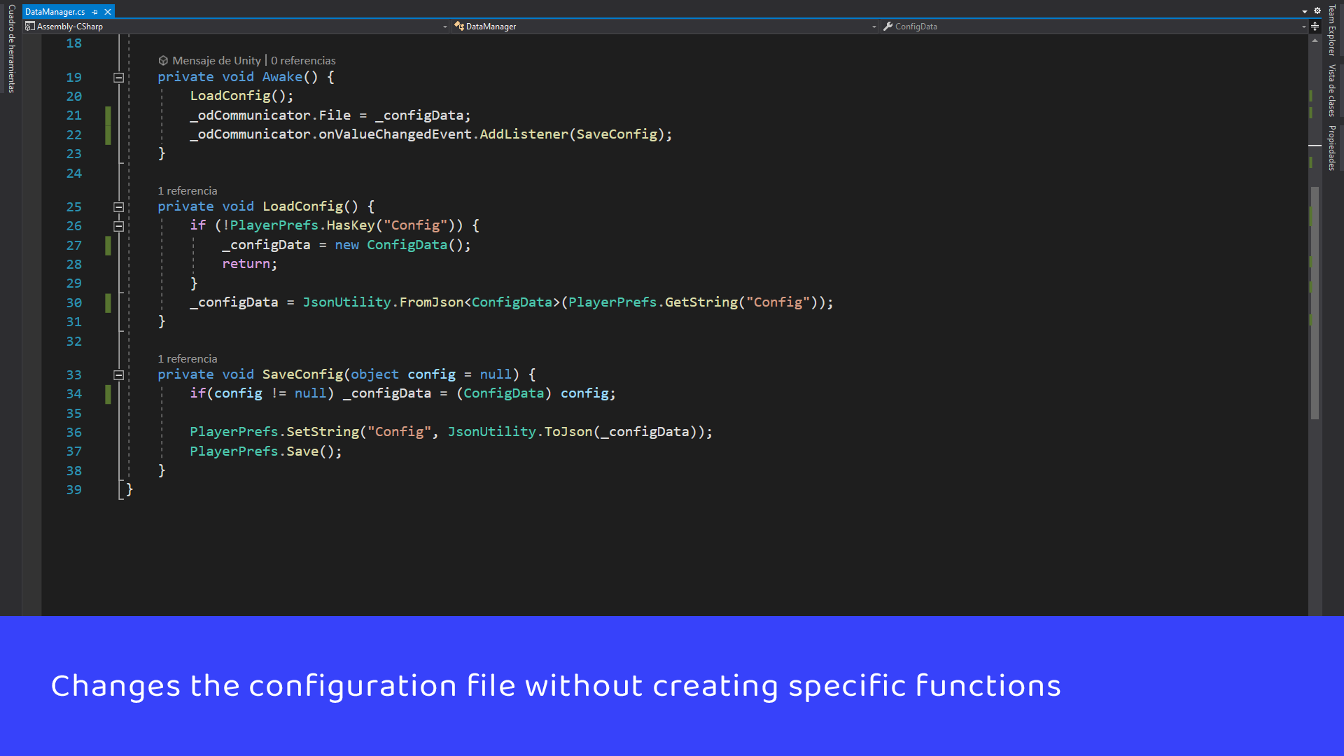 Changes the configuration file without creating specific functions