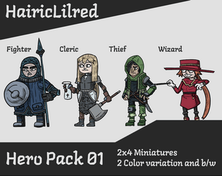 Hairic Minis - RPG Hero Pack 01   - A collection of Paper miniature for your RPG campains 