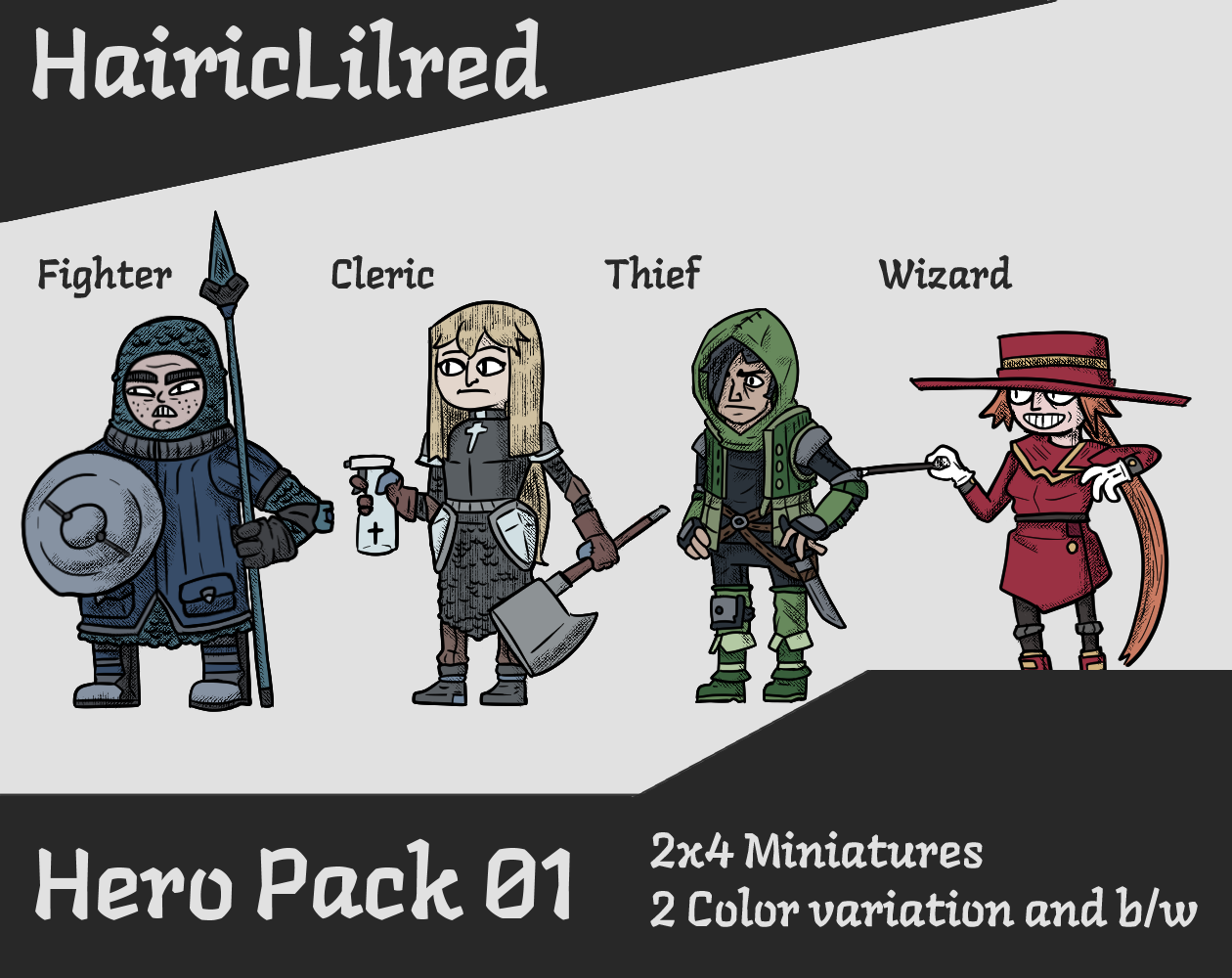 Hairic Paper Minis - RPG Hero Pack 01