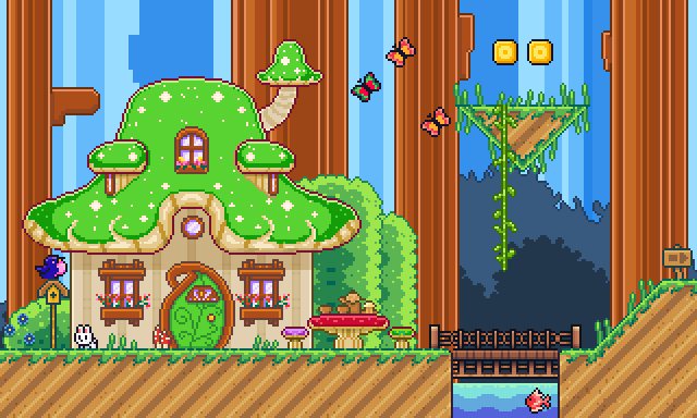Mushroom village tileset pixel art game asset