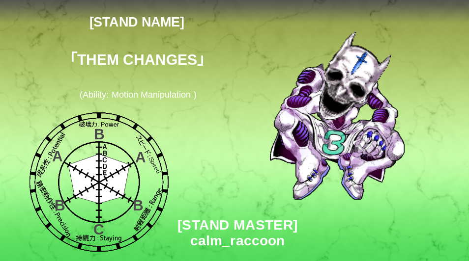 The stats for my custom stand dead eyes : r/fanStands