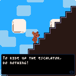 a screenshot from escalator world that says “to ride up the escalator, do nothing”