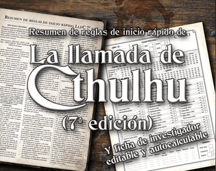 Reglas rápidas y fichas de investigador de La Llamada de Cthulhu 7ª edición   - Resumen de reglas y fichas autocalculables 