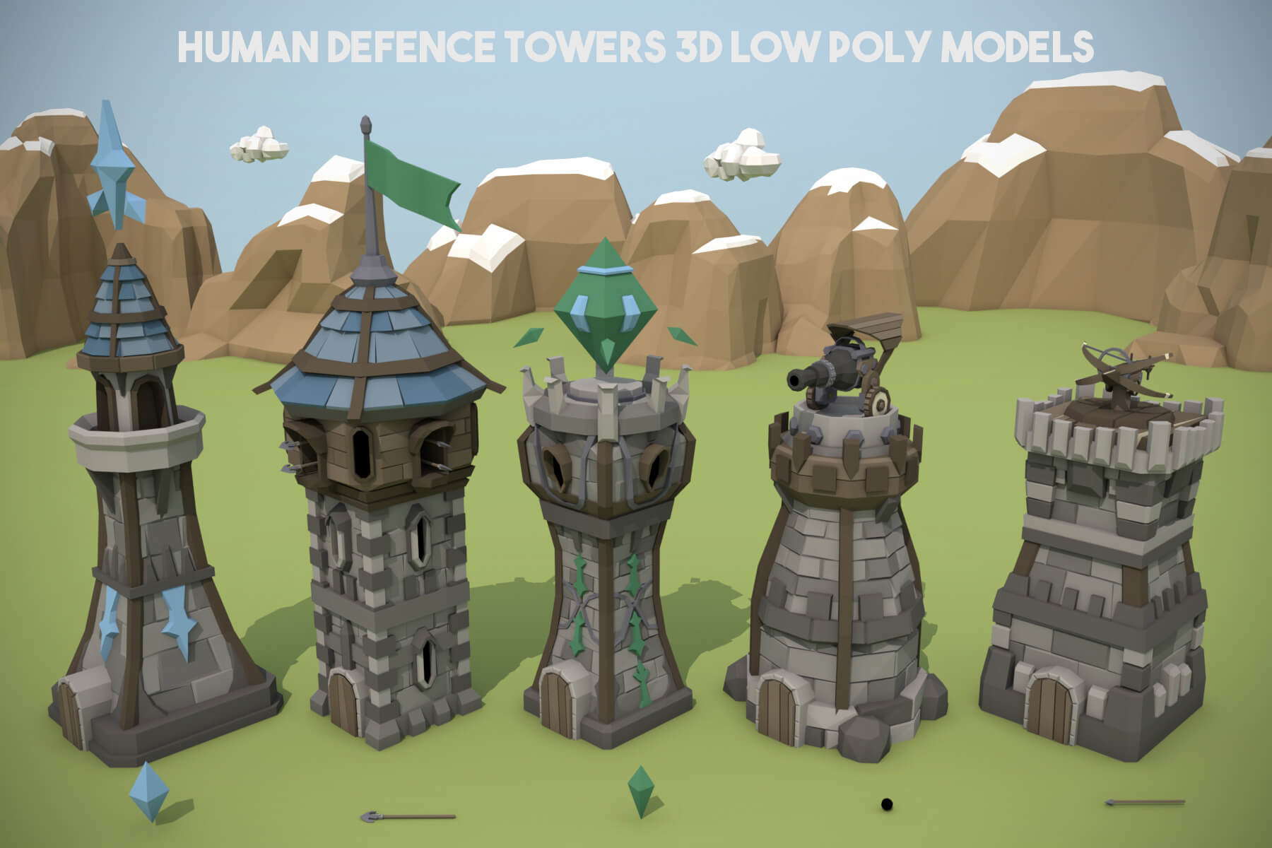 Defense Tower 3D Low Poly by Free Game Assets (GUI, Sprite, Tilesets)