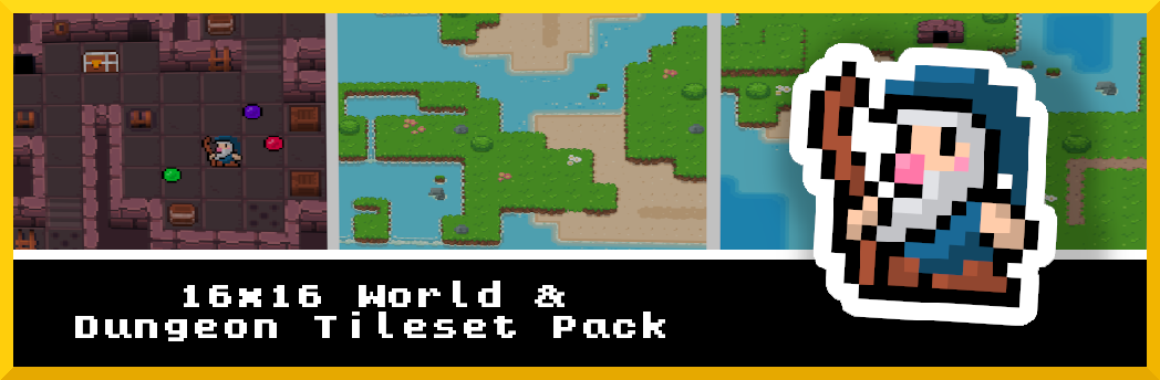 16x16 World & Dungeon Tileset Pack + Wizard Character