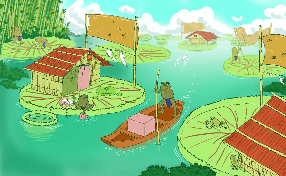 Old concept art of a frog town