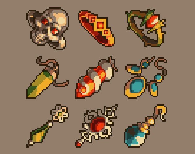 120 Pixel Art Trinket Icons by MedievalMore