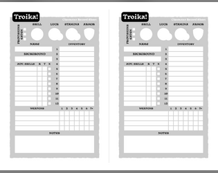 Character Sheets for Troika!   - A pair of character sheets, two for one! 