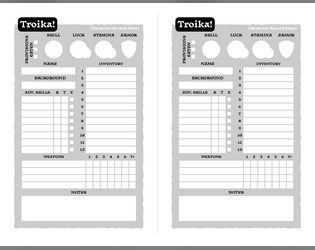 Character Sheets for Troika!  