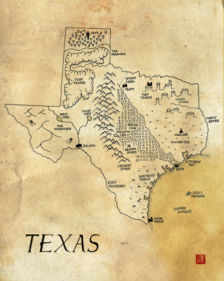 Texas as a fantasy map by Alda Yuan