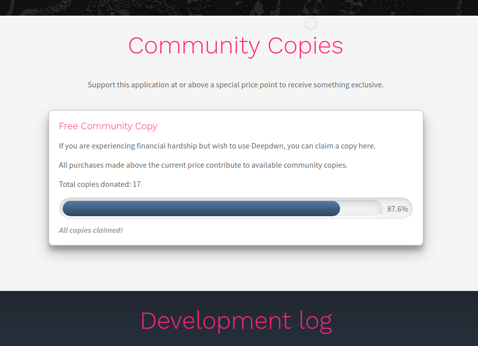 Community copies box showing reward count and percentage until next copy as a progress bar