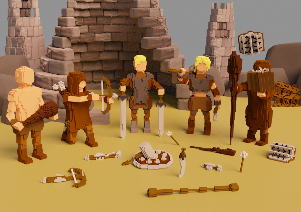 5 Voxel Warriors & Extra Weapons