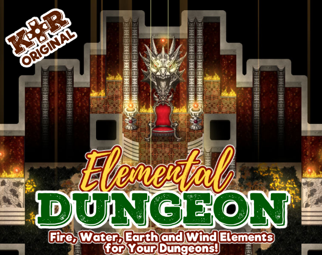 KR Elemental Dungeon Tiles Fire, Water, Earth, Wind by Kokoro Reflections