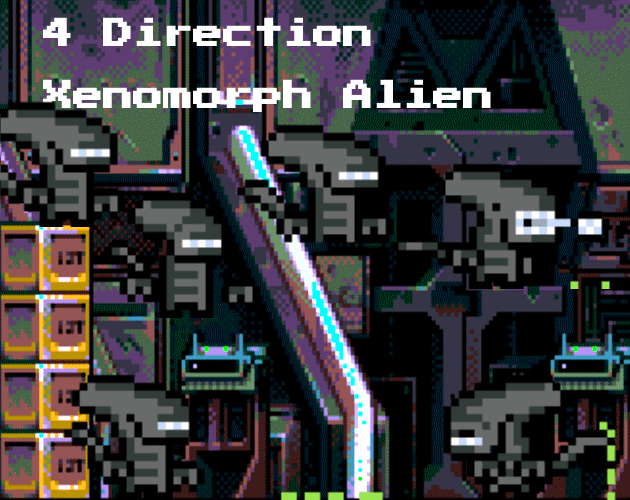 2D Pixel-Art Xenomorph Alien Character