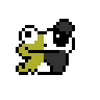 Frog & Panda logo, formed by half a frog and half a panda in pixelart