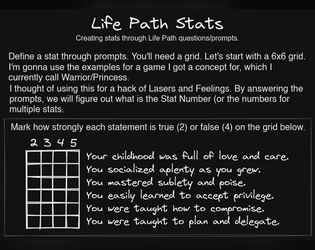 Life Path Stats Tech   - A narrative system for generating number stats based on prompts. 