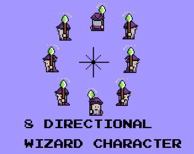 8 Directional pixel art Wizard Character