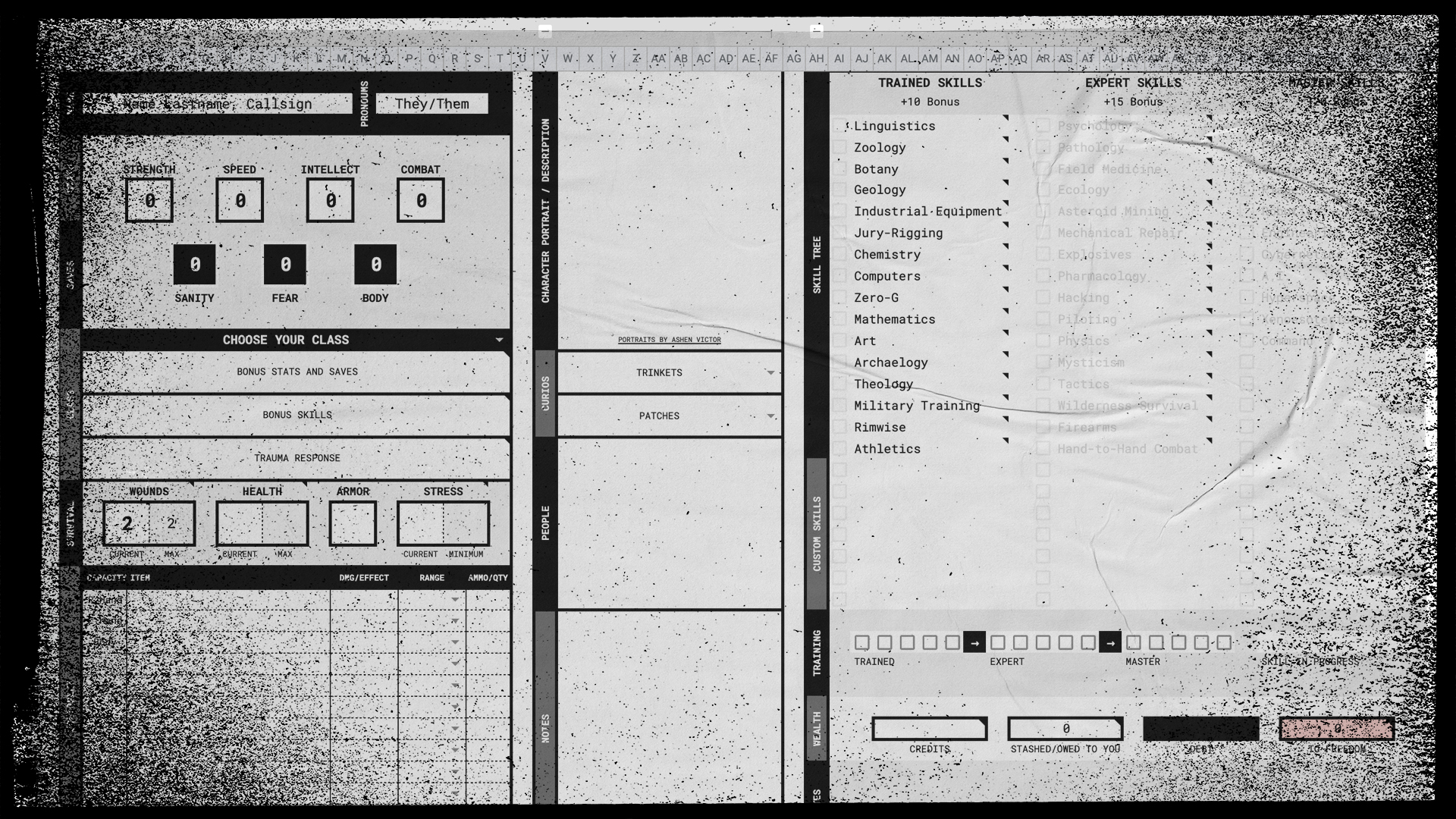 Mothership 1e, Google Character Sheet