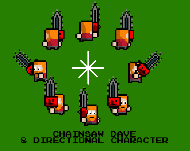 8-direction Pixel-Art Top Down Chainsaw Character