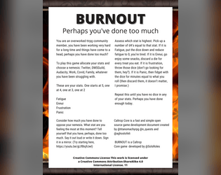 Burnout   - A Caltrop Core Game about stress. 