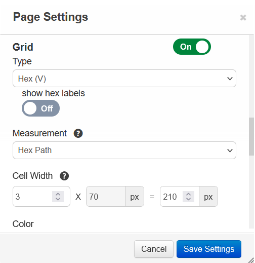 Grid settings display