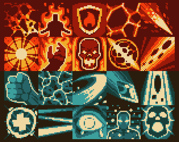 100 Pixel Art Ability Icons 2 (Pyromancer, Hydrosophist) by MedievalMore