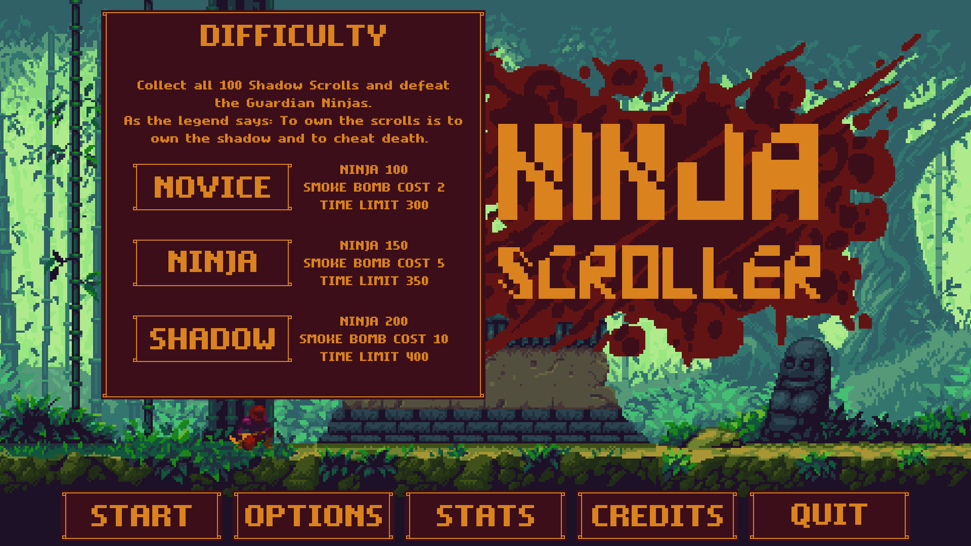 Ninja Scroller by Mars Touch Studio - Difficulty Screen