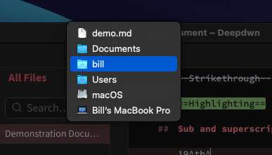 Mac window titlebar with filename dropdown showing path to the current file.
