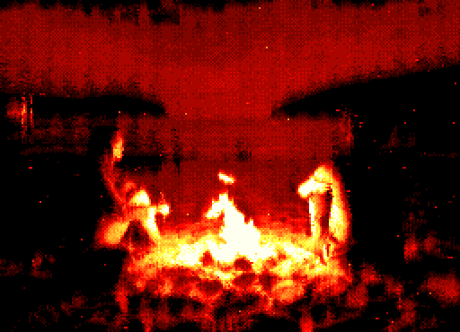 burning image young woman and man near a campfire looking at the sea animated GIF result mode0