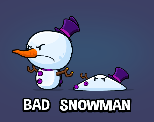 Bad snowman enemy game character by Robert Brooks - gamedeveloperstudio.com