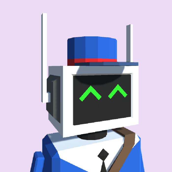 PostBot, el robot protagonista del juego, con cara feliz