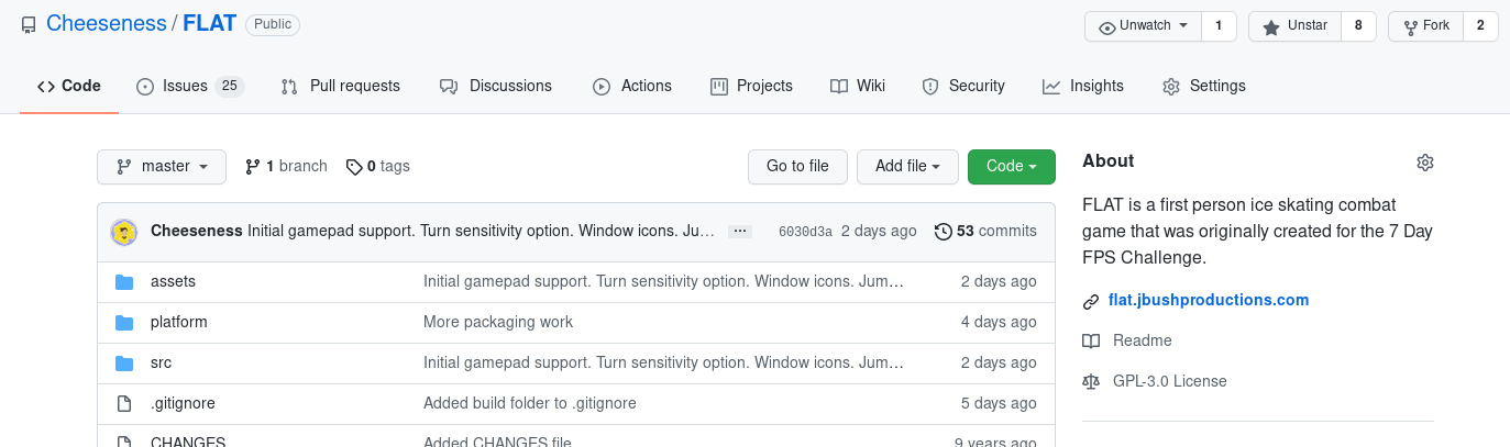 A screenshot of the original GitHub FLAT repo (it has since moved to GitLab)