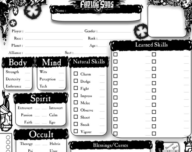 Cover image for Fading Suns Character Sheet (Form)